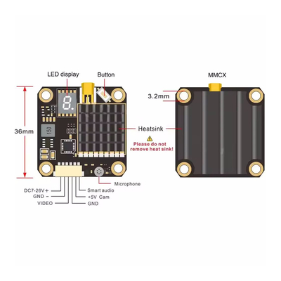AKK 2W 5.8G FPV Video Sender 37CH 25mW/200mW/600mW/1000/2000mW Umschaltbar Drohne VTX
